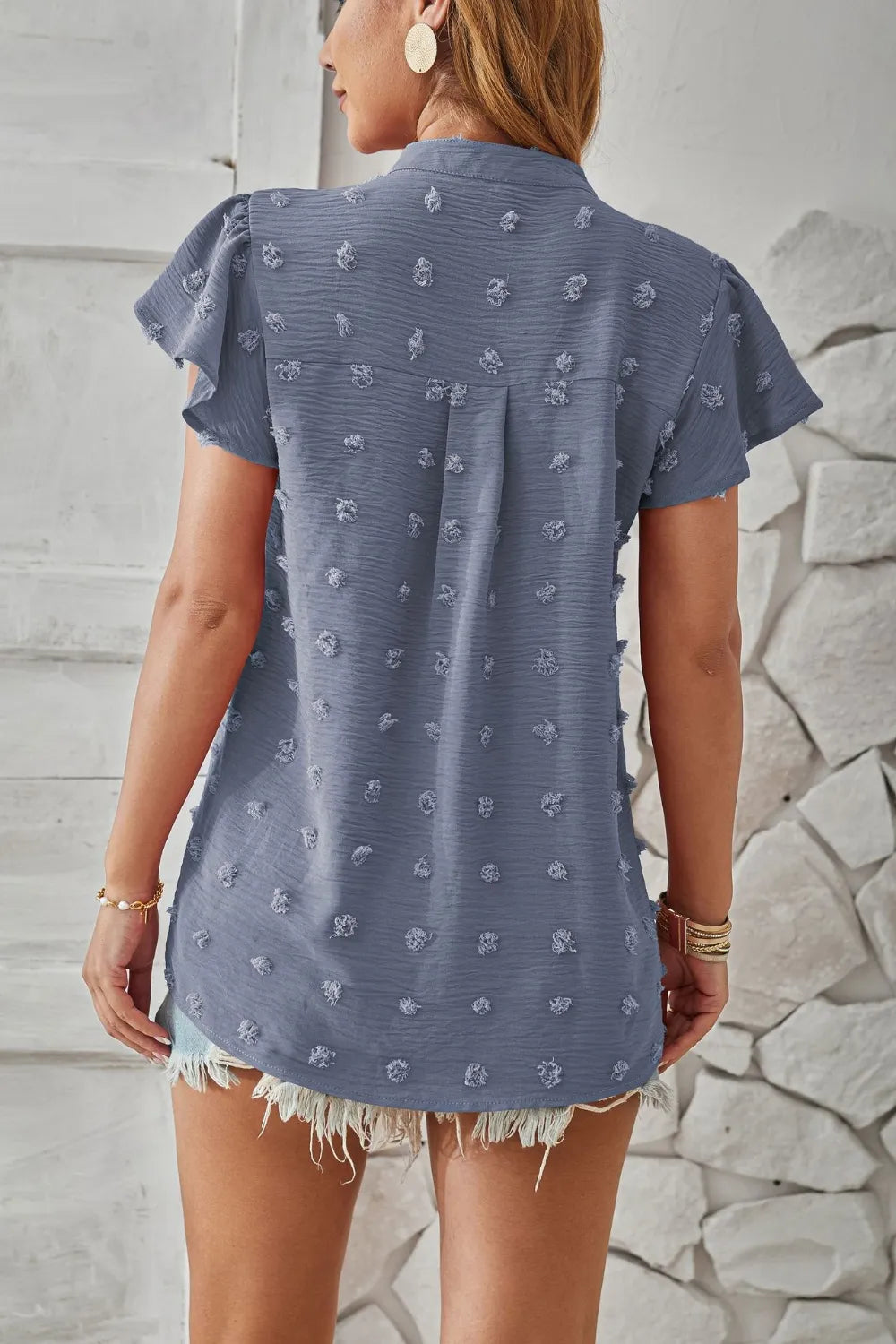 Swiss Dot Notched Cap Sleeve T-shirt (9)