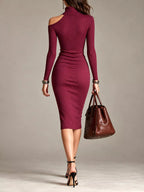 Cold-shoulder Turtleneck Ribbed Knit Dress (9)