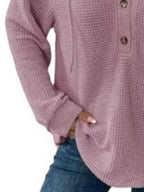 Full Size Button Detail Waffle Knit Hoodie Plus (12)