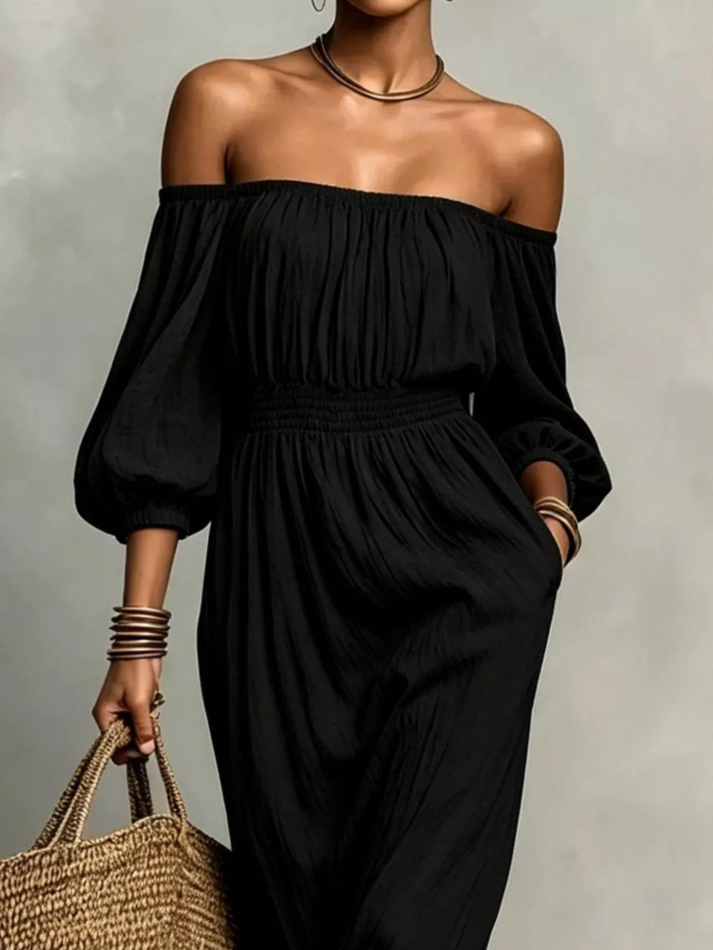 T Off-shoulder Smocked Waist Maxi Dress (5)