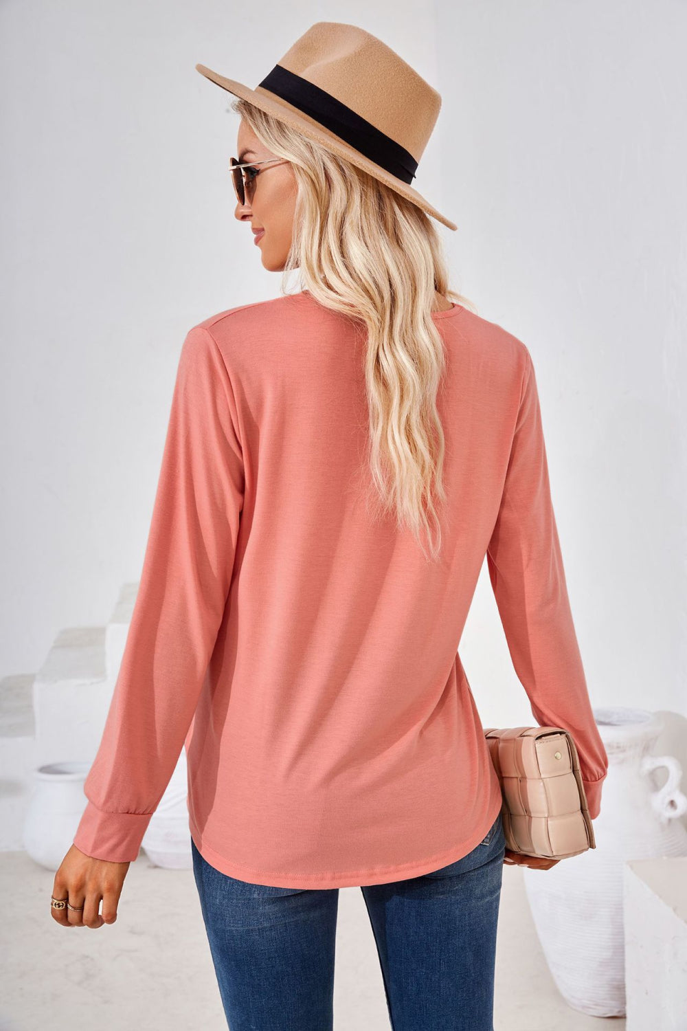 Square Neck Ruched Long Sleeve Blouse (8)