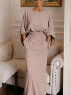 Batwing Sleeve Ruched Maxi Dress (5)