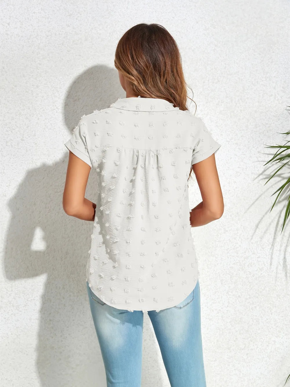 Swiss Dot Button Up Cap Sleeve Shirt (8)