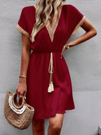 Contrast Trim V-neck Short Sleeve Mini Dress (20)