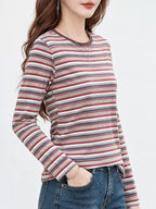 Full Size Long Sleeve Striped Crew Neck Casual T-shirt Plus (4)