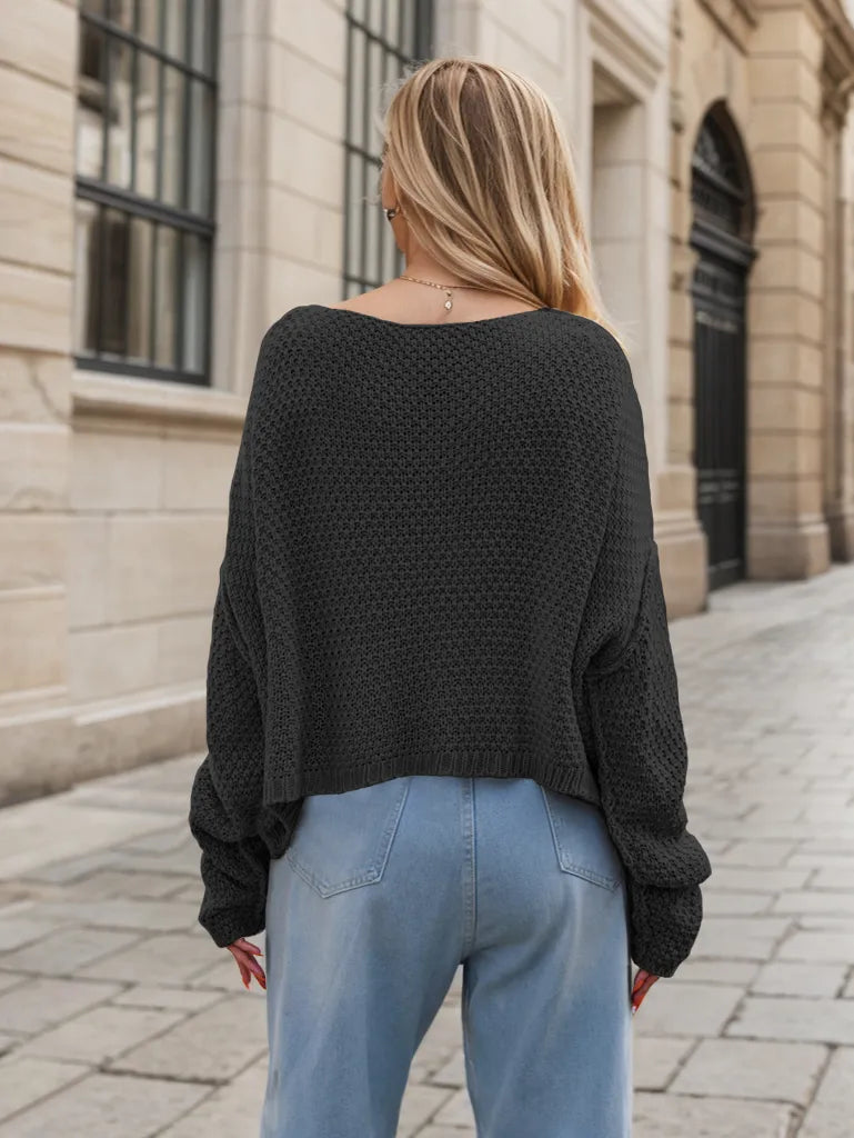 Round Neck Dropped Shoulder Long Sleeve Sweater (14)