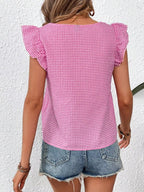 Gingham Ruffle Sleeve Square Neck Blouse (8)