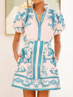 Printed Puff Sleeve Top Skirt Set (6)