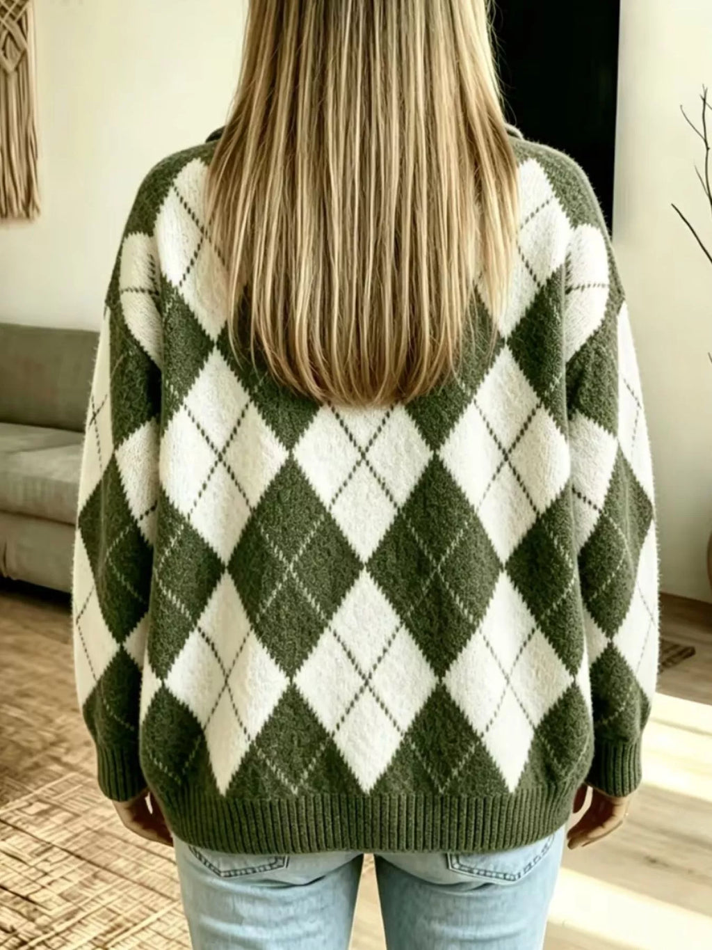 Argyle Pattern Collared Pullover Sweater (4)