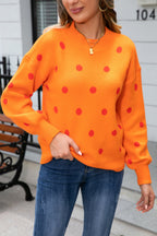 Woven Right Polka Dot Round Neck Dropped Shoulder Sweater (19)