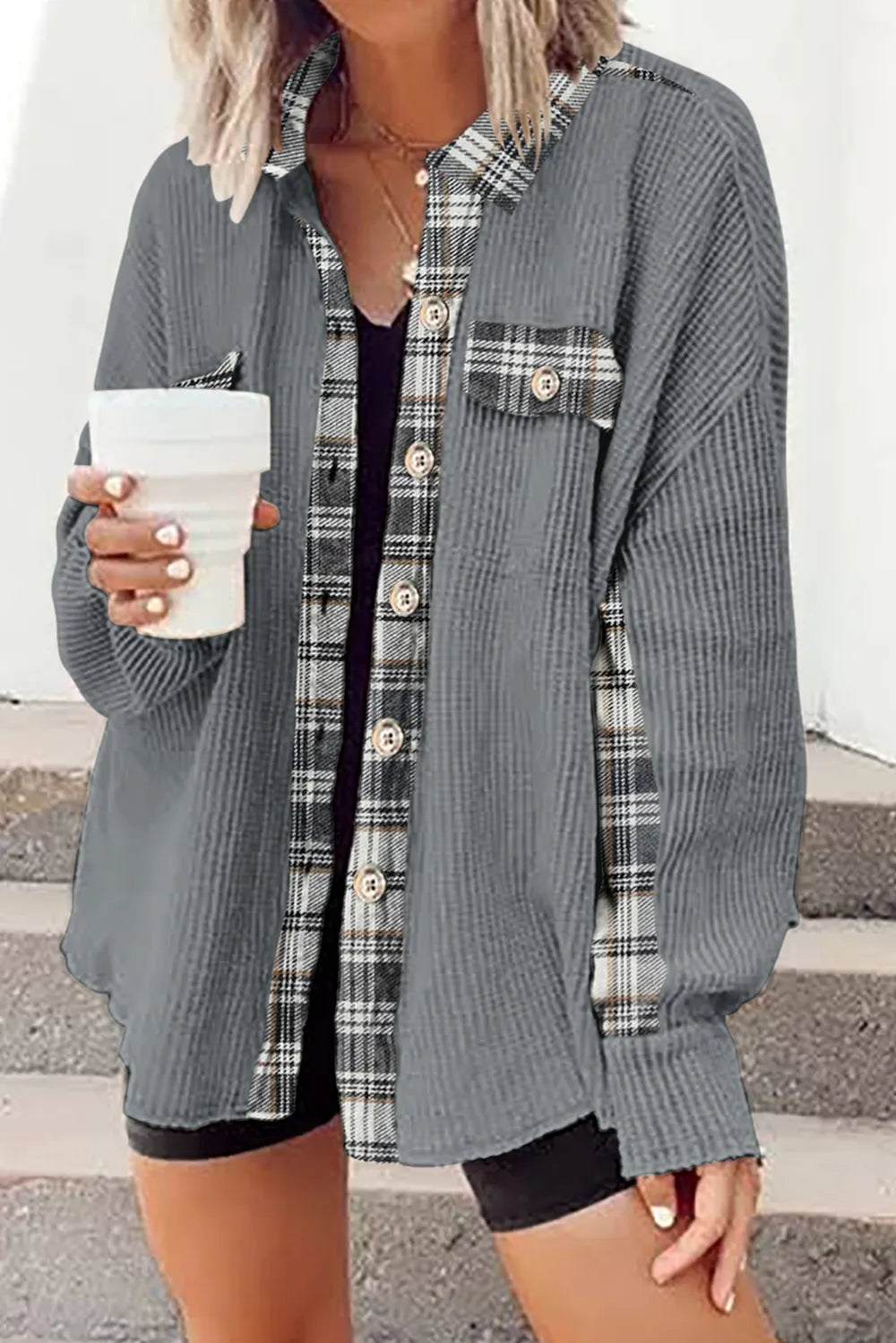 Plaid Button Down Collared Jacket (28)