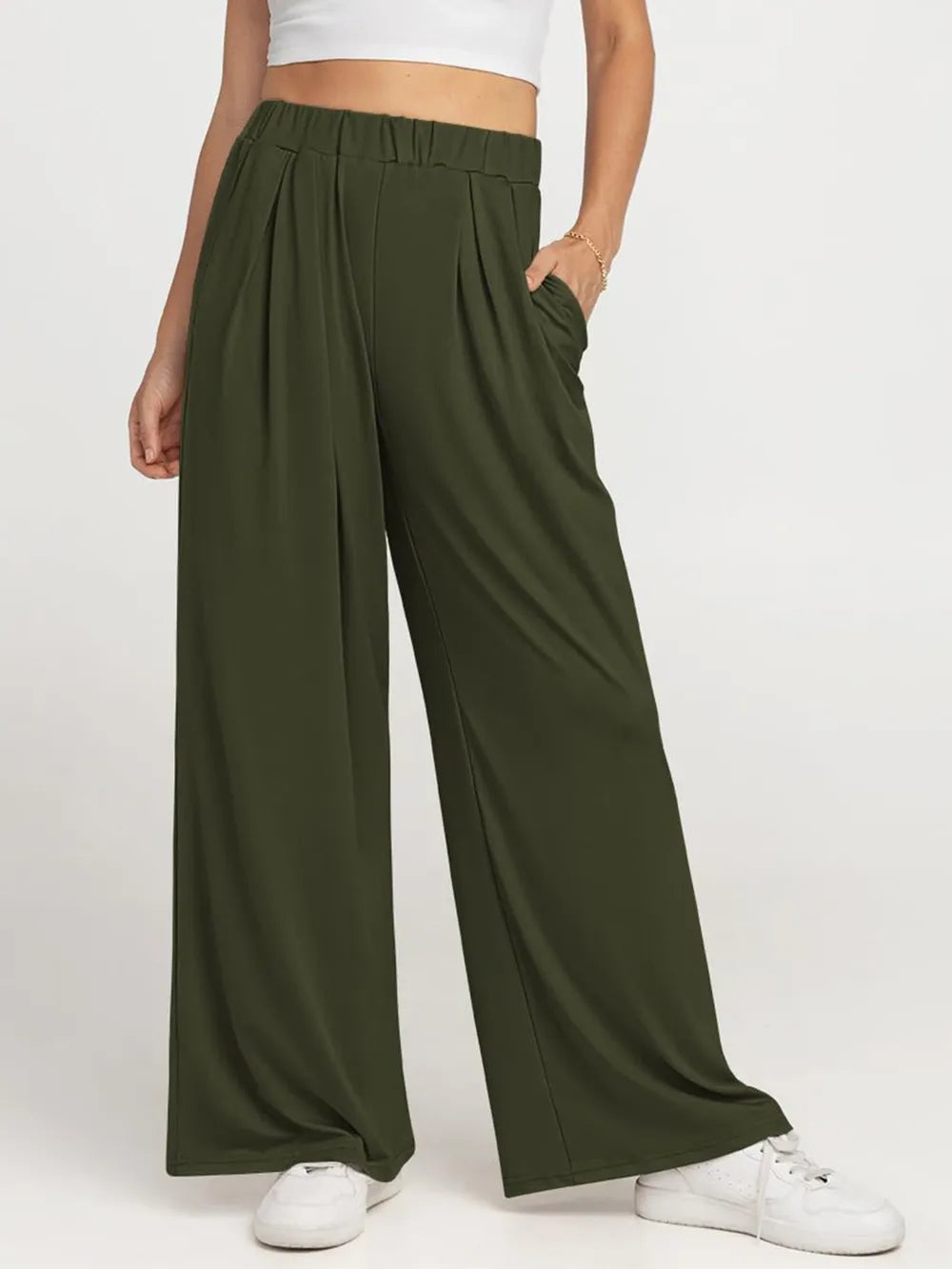 Elastic Waist Wide Leg Pants (4)