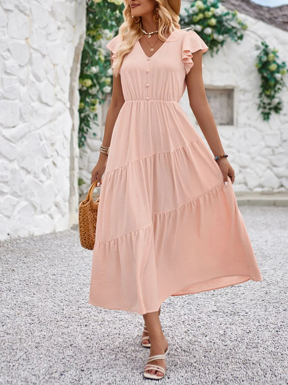 V-neck Ruffle Sleeve Dress (14)