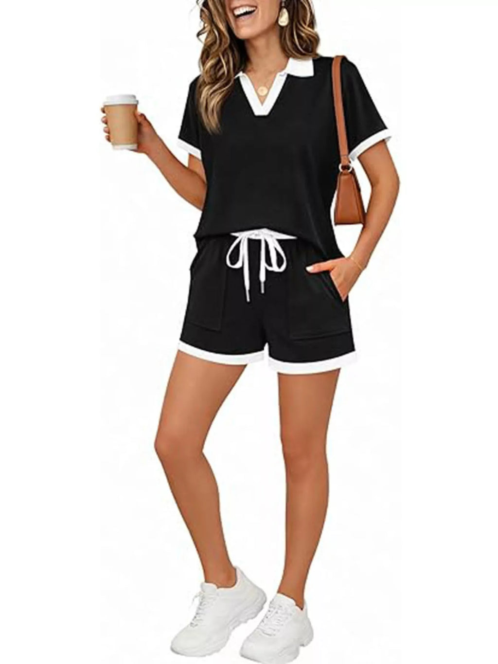 Polo Collar Short Sleeve Top Shorts Set (17)