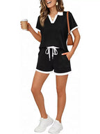 Polo Collar Short Sleeve Top Shorts Set (17)