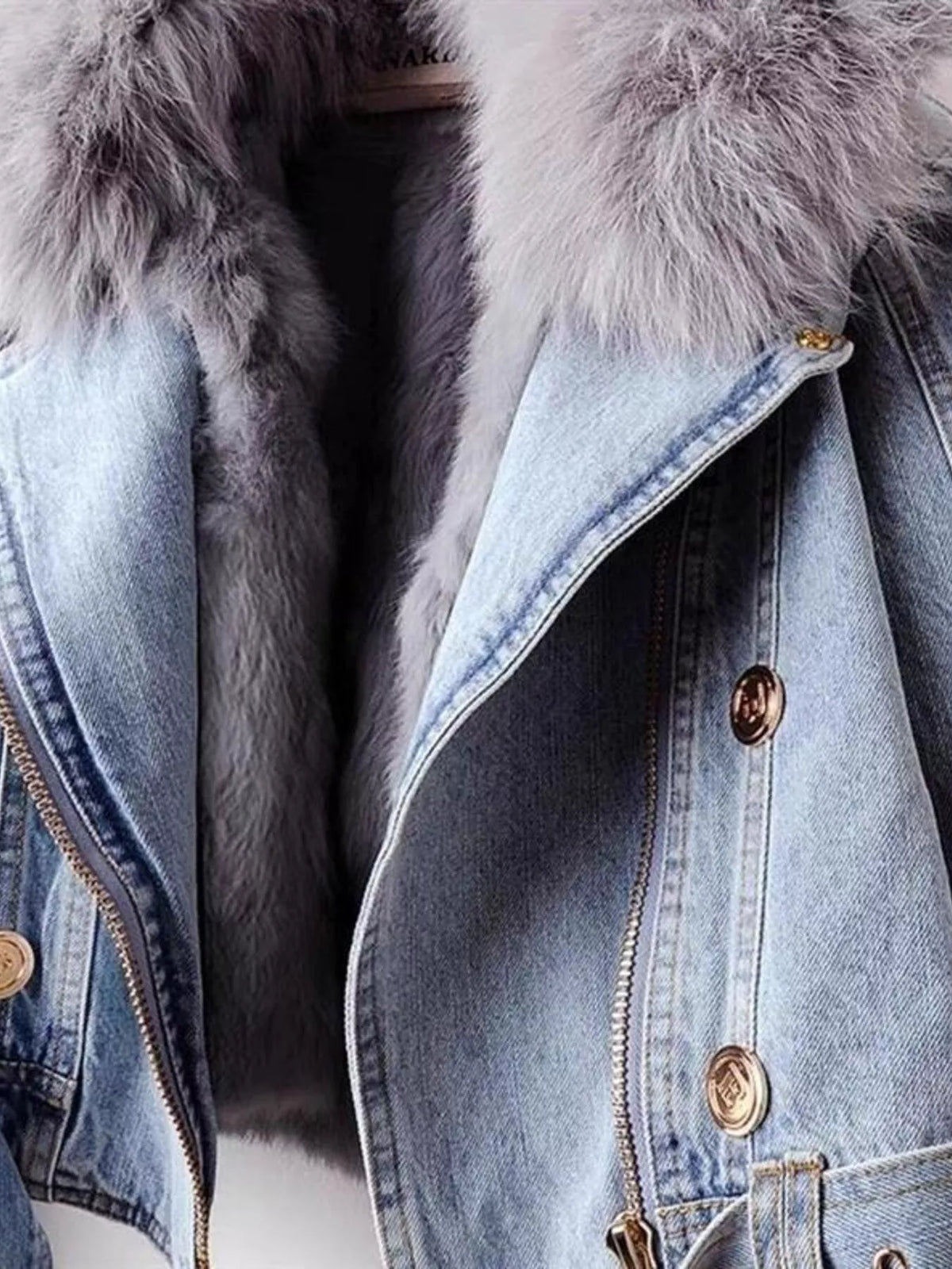 Full Size Faux Fur Collar Denim Jacket Plus (3)