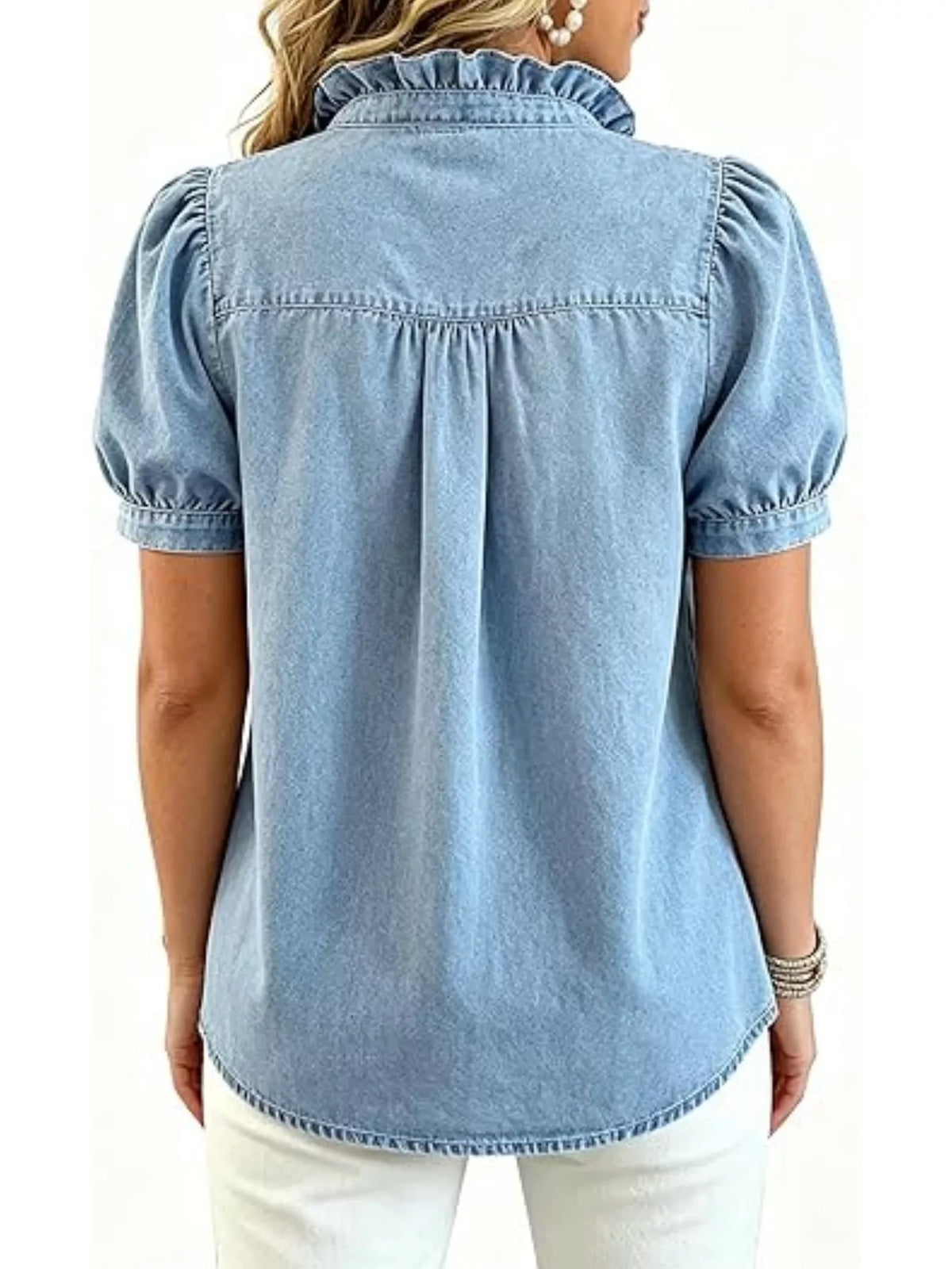 Frill Puff Sleeve Denim Top (17)