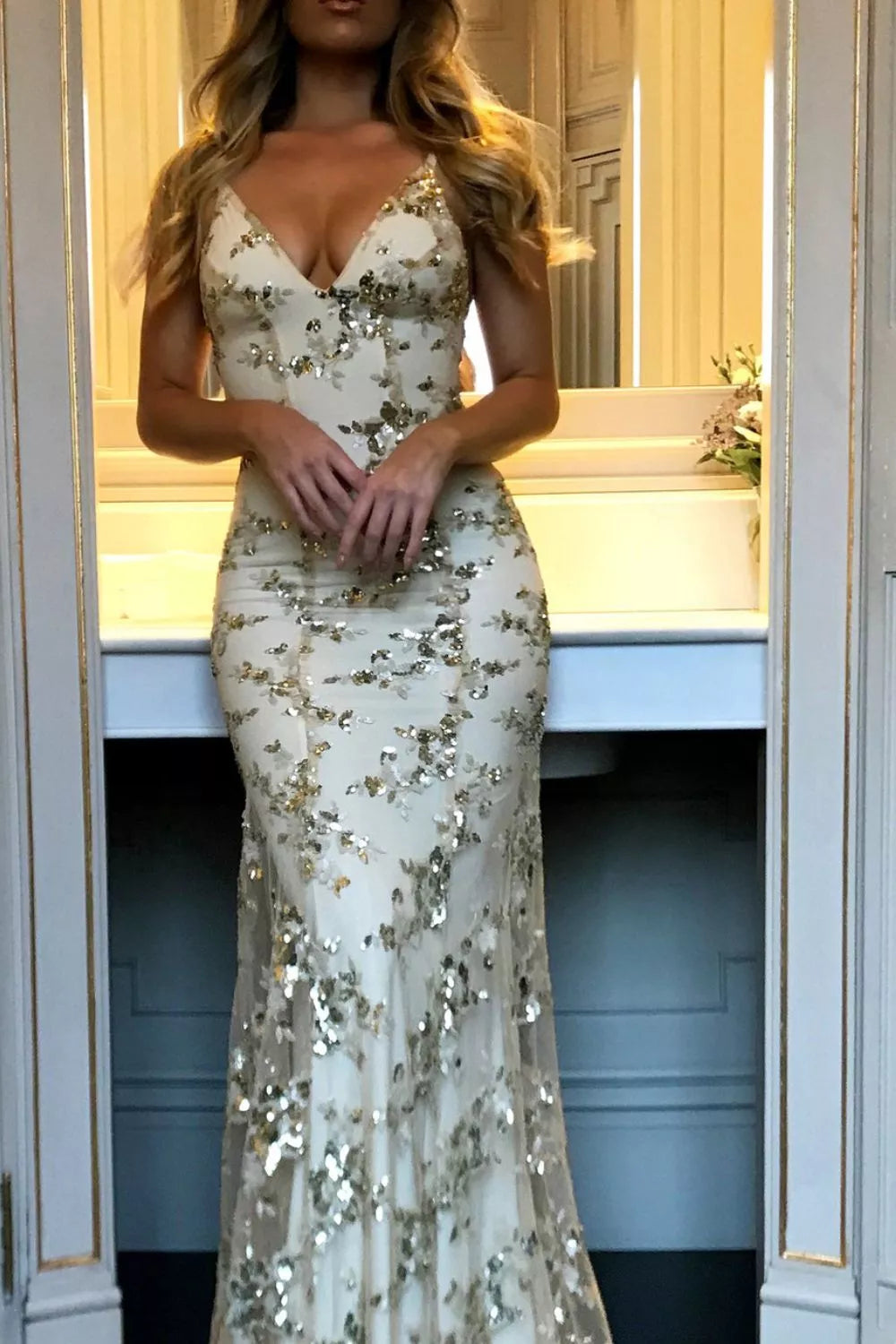 Full Size Sequin Tie Back V-neck Maxi Dress Plus (21)