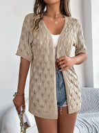 Openwork Open Front Short Sleeve Cardigan (6)