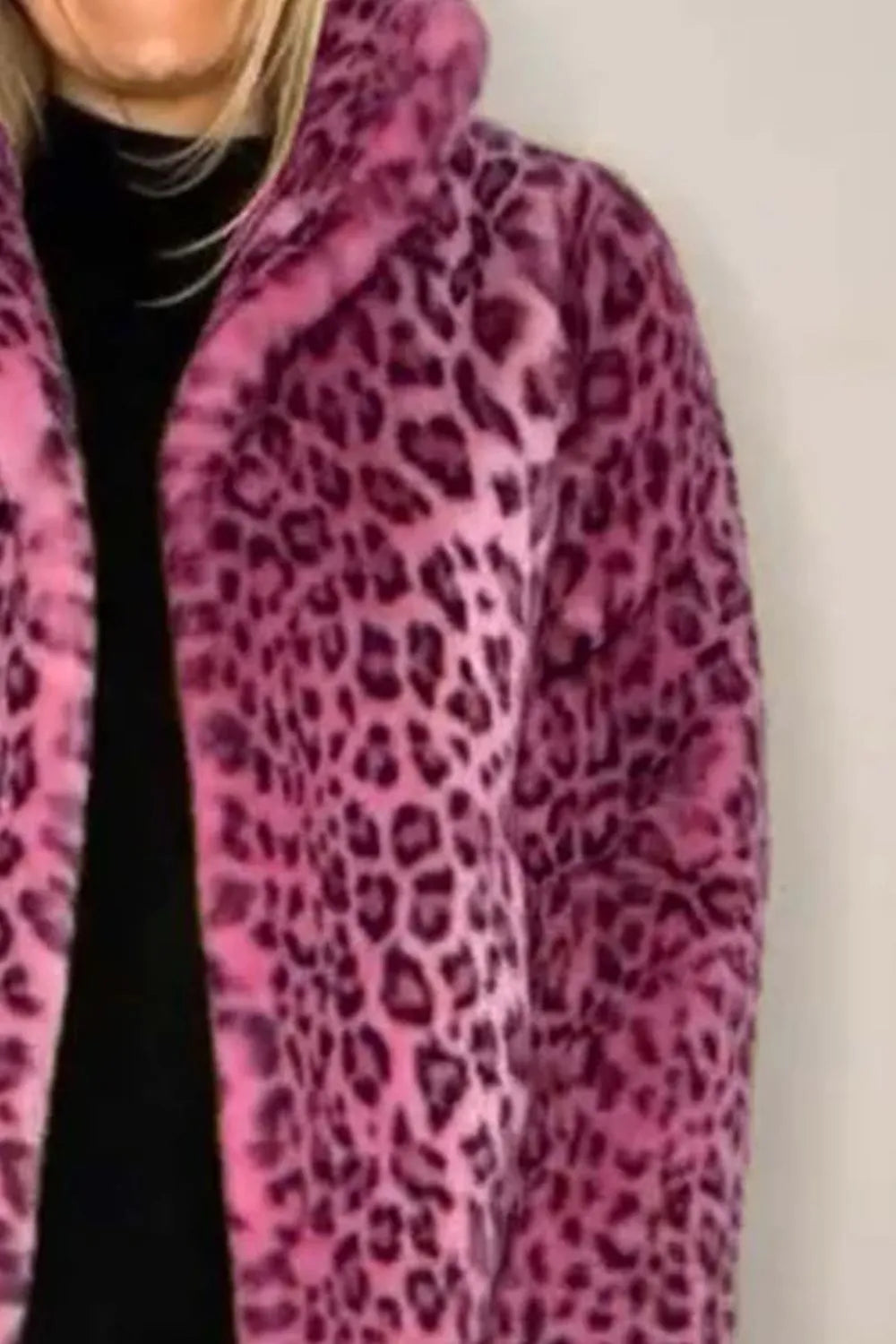 Full Size Leopard Furry Collared Neck Long Sleeve Coat (12)