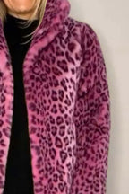 Full Size Leopard Furry Collared Neck Long Sleeve Coat (12)