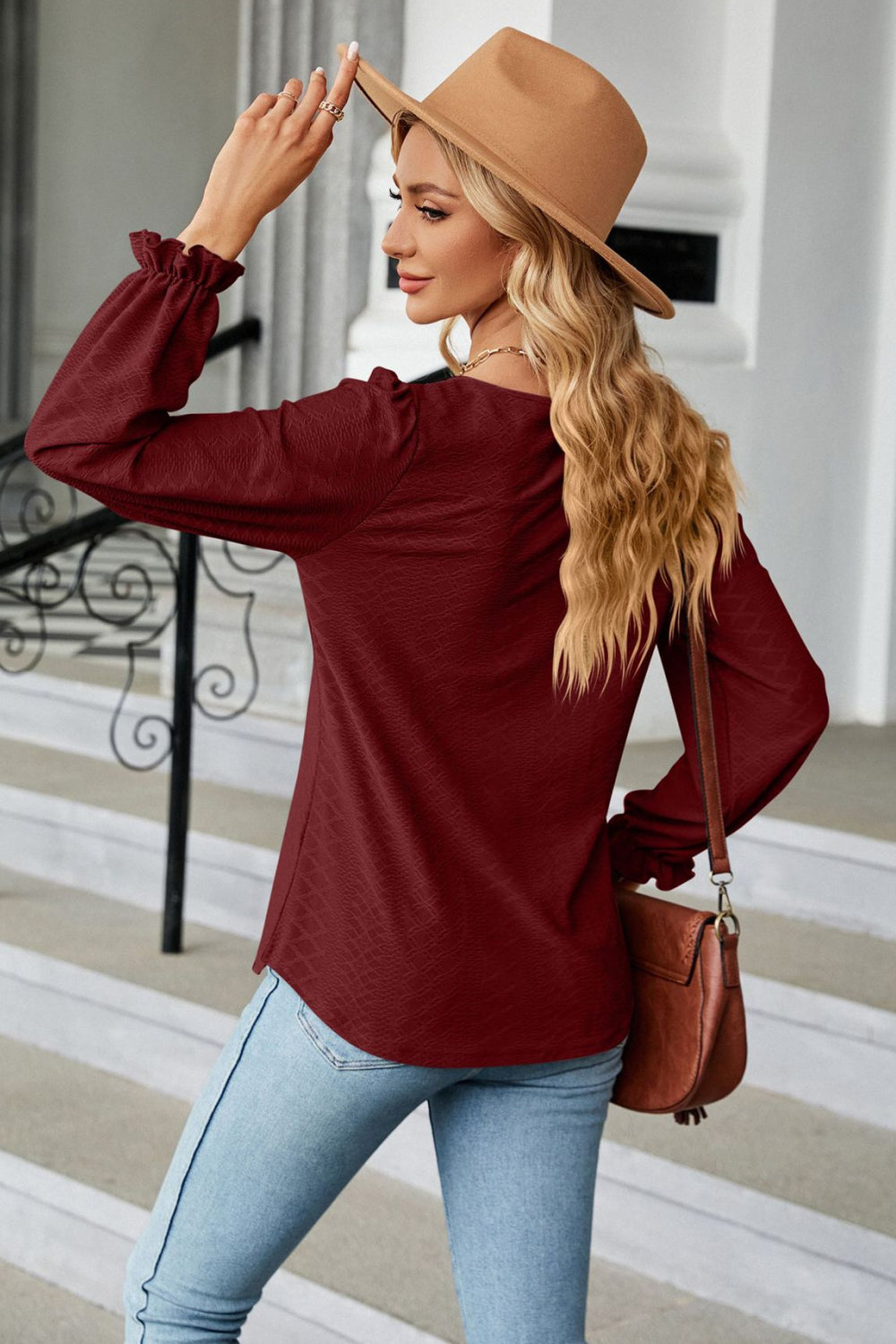 Round Neck Flounce Sleeve Blouse (24)