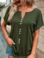 Full Size Decor Button Short Sleeve T-shirt Plus (23)