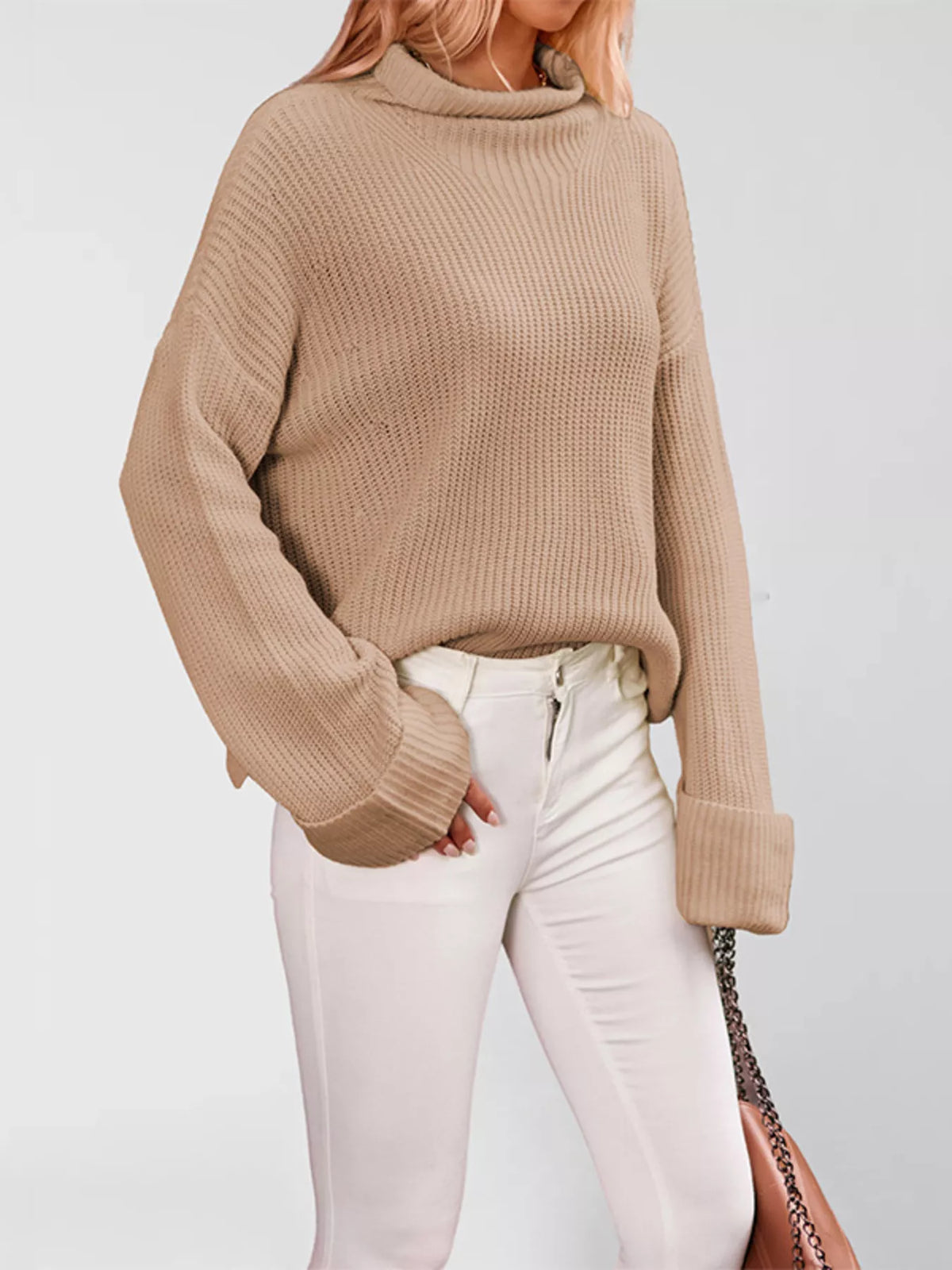 Mock Neck Dropped Shoulder Sweater (8)