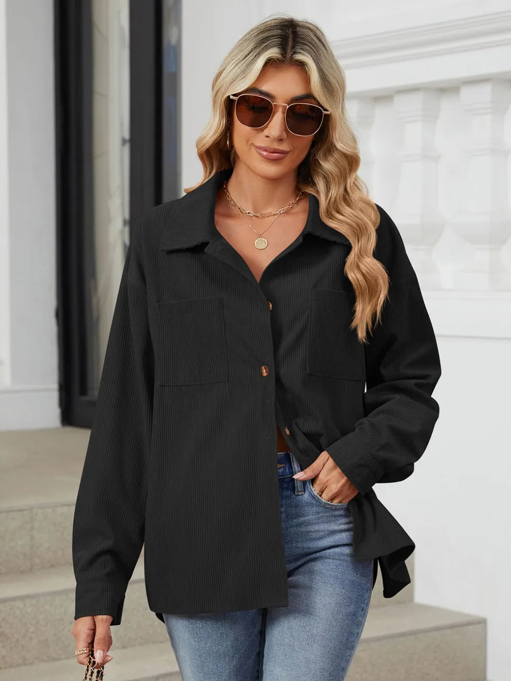 Button Up Dropped Shoulder Long Sleeve Outerwear (31)