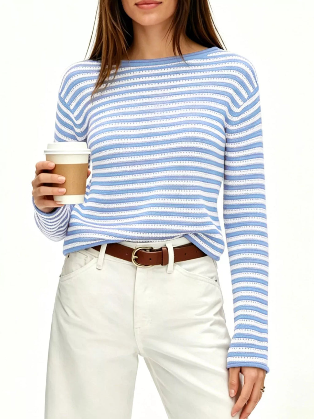 Striped Boat Neck Knit Sweater (2)