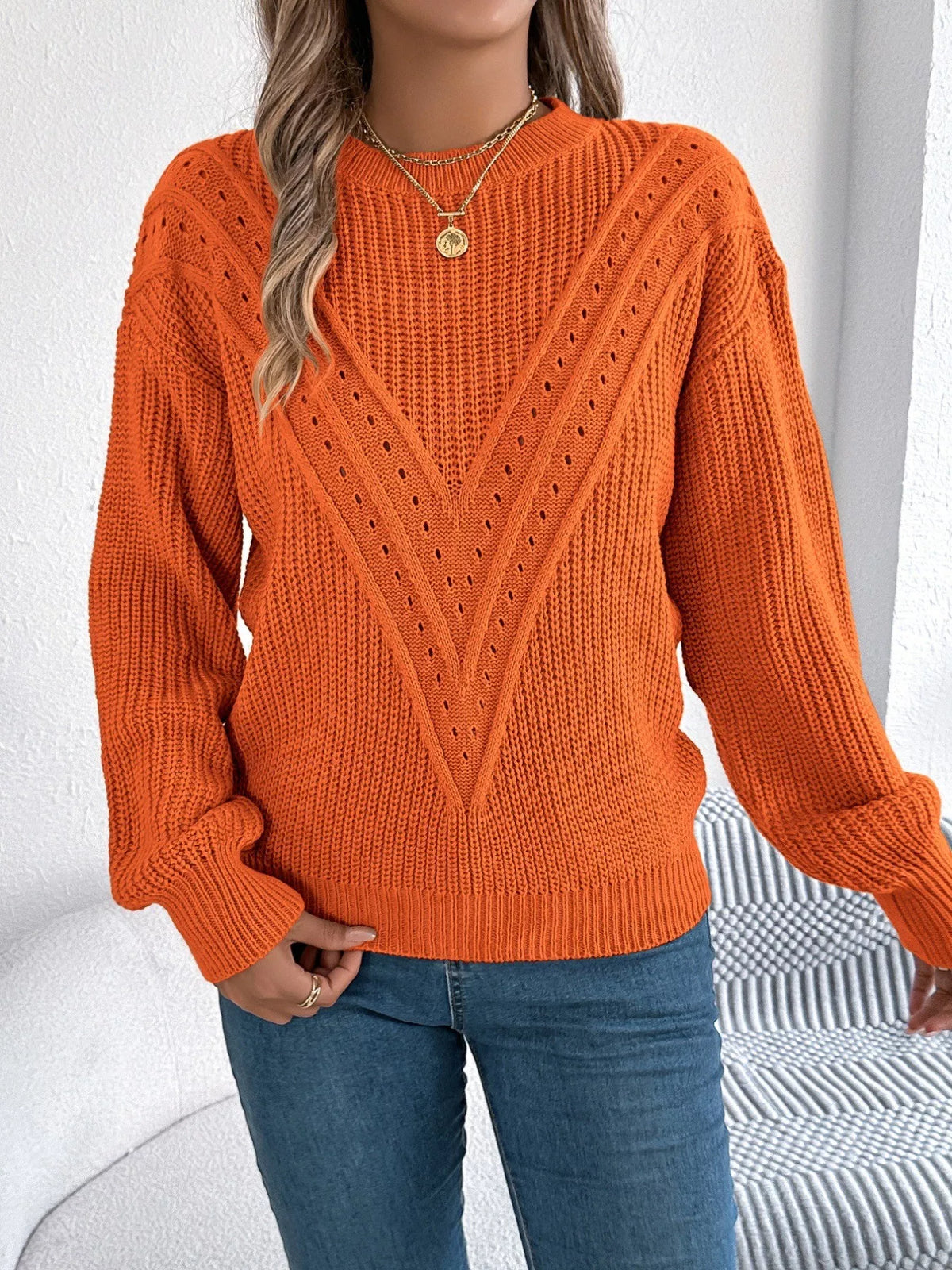 Openwork Round Neck Sweater (12)