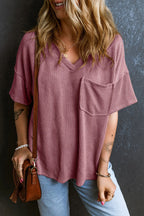 Textured V-neck Dropped Shoulder T-shirt (27)