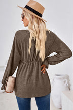 Ruched Round Neck Flounce Sleeve Blouse (12)