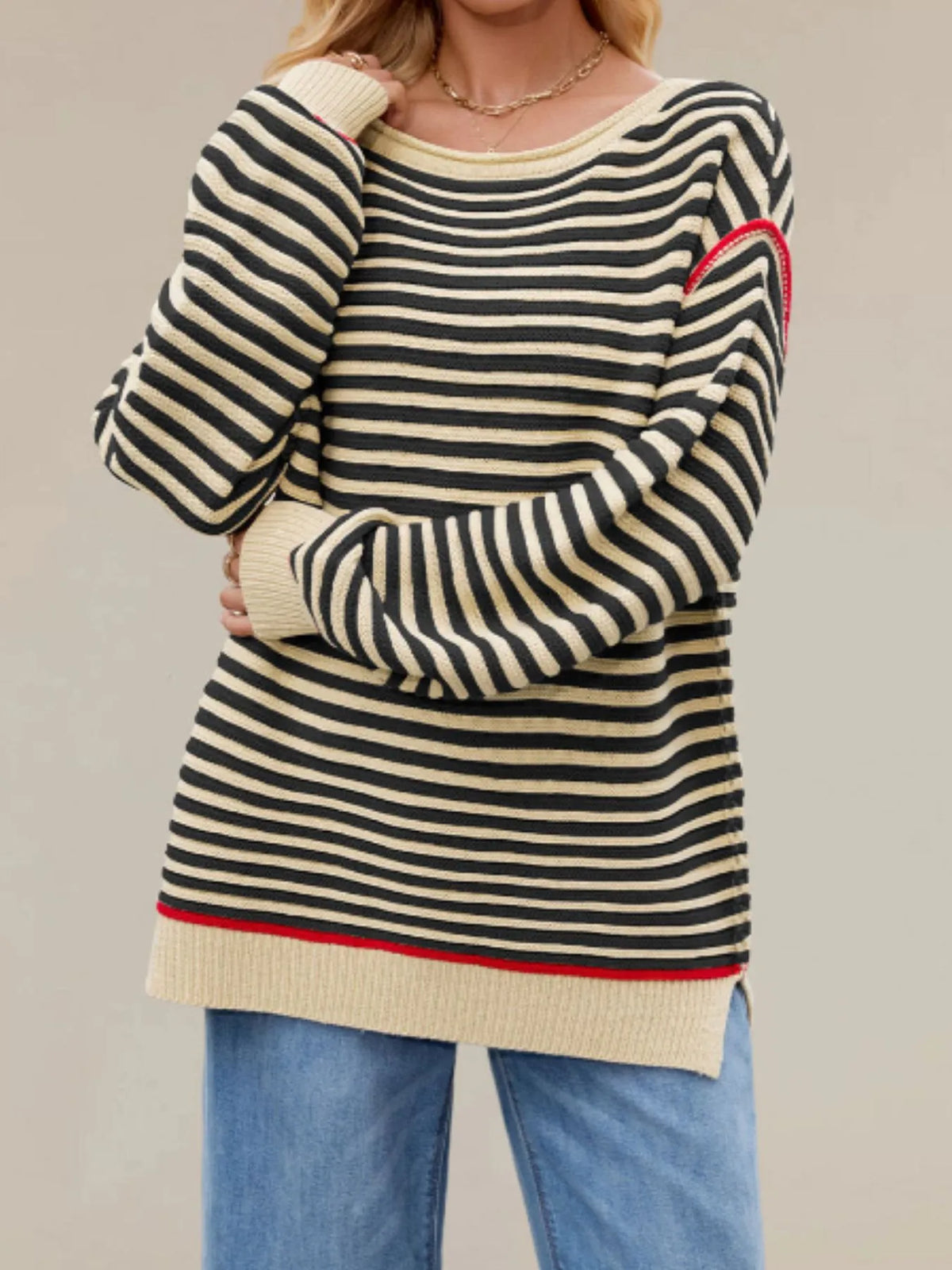 Slit Striped Oversized Sweater (5)