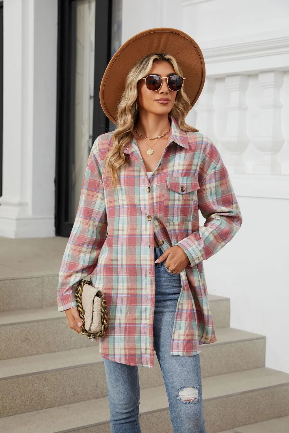 Plaid Collared Neck Long Sleeve Shirt (27)