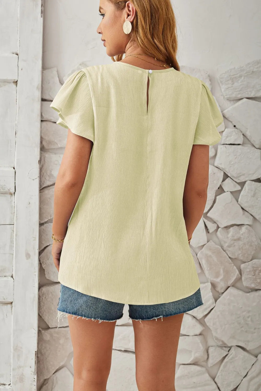 Round Neck Keyhole Cap Sleeve T-shirt (3)