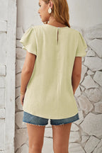 Round Neck Keyhole Cap Sleeve T-shirt (3)