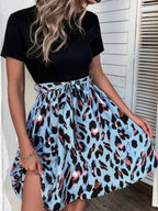 Tied Front Contrast Leopard Short Sleeve Mini Dress (5)
