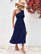 Smocked One-shoulder Midi Dress (15)
