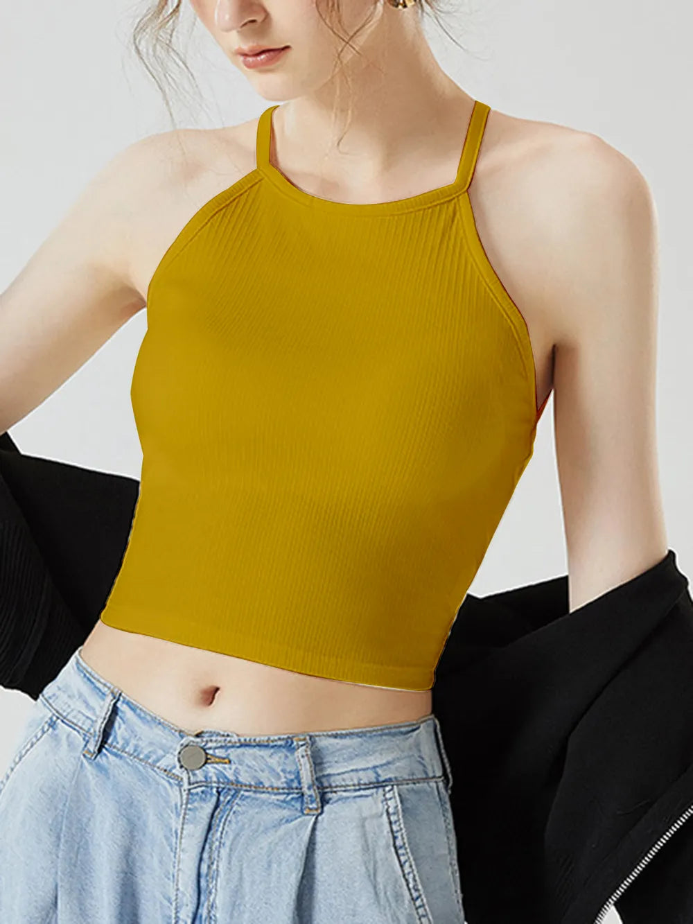 Grecian Neck Cropped Tank Chest Pads (25)