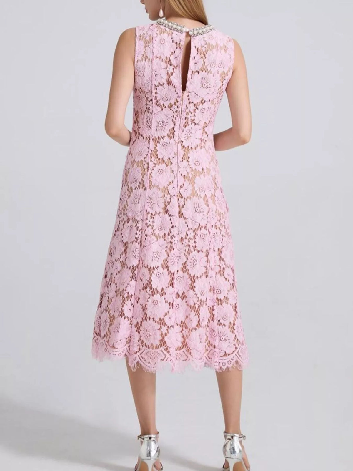 Pearl Neckline Sleeveless Lace Dress (26)