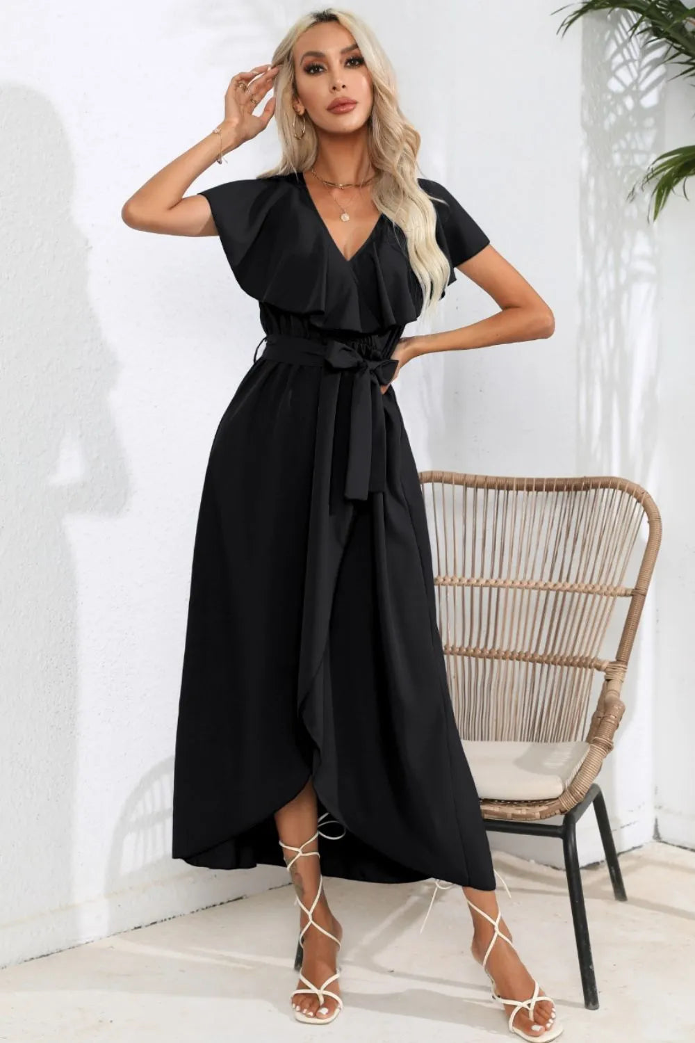 Ruffled Tied V-neck Midi Dress (11)