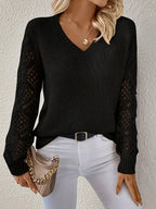 Openwork V-neck Long Sleeve Sweater (7)