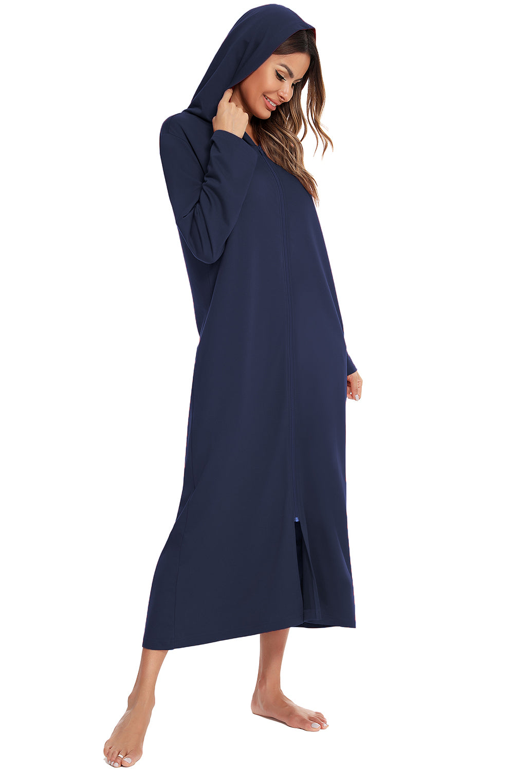 Zip Front Hooded Night Dress Pockets (12)