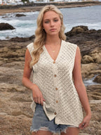 Button Down Eyelet V-neck Sweater Vest