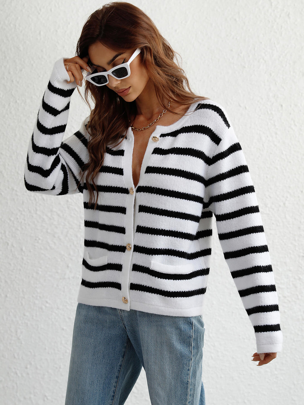 Striped Button Front Cardigan (2)