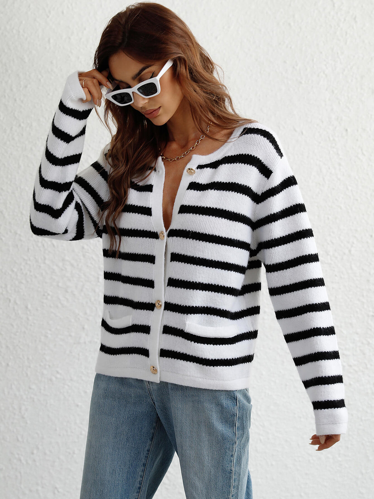 Striped Button Front Cardigan (2)