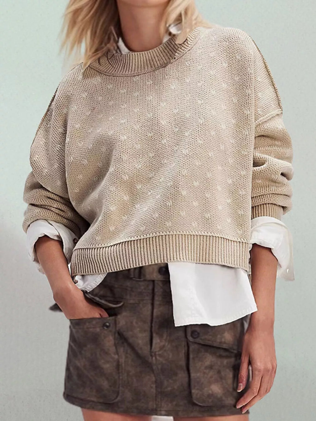 Ribbed Trim Dropped Shoulder Sweater (3)