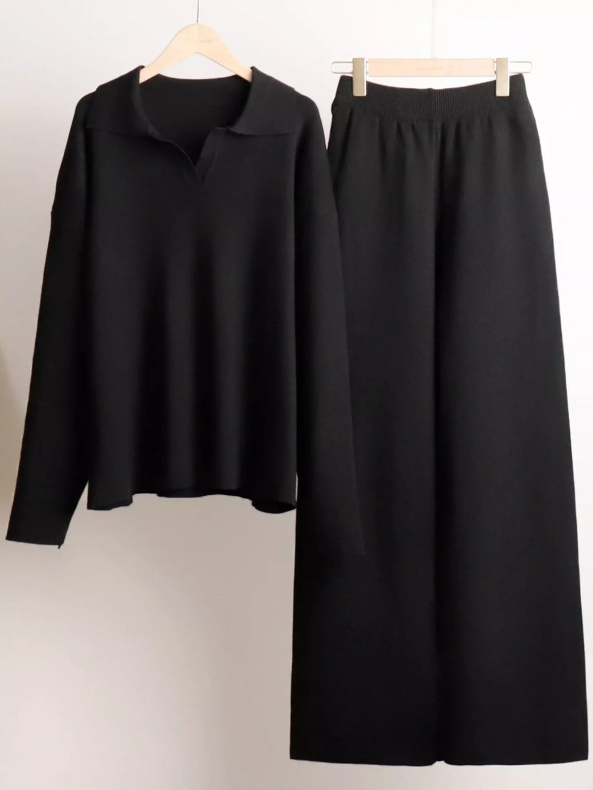 Polo Collar Top Wide-leg Pants Set (8)
