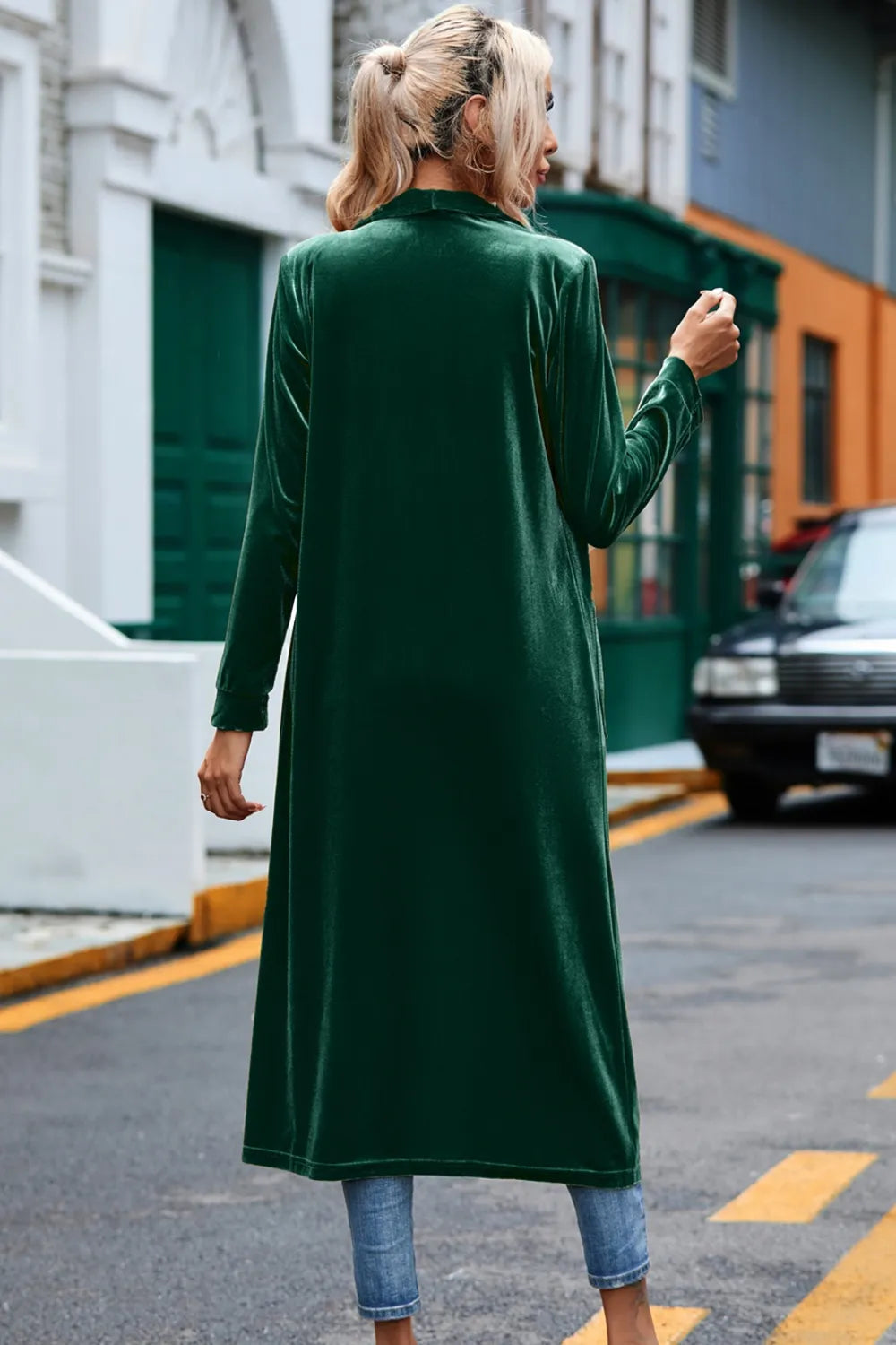 Velvet Open Front Long Cardigan Pockets (6)